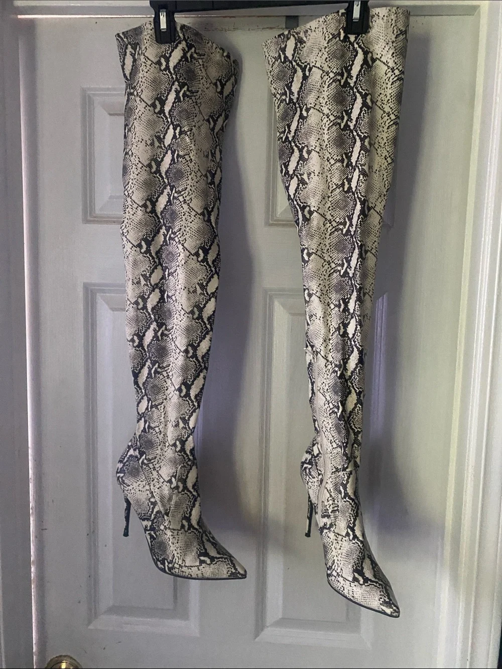 Steve Madden Snake-Print Over-the-Knee Stiletto Boots - Black & Cream